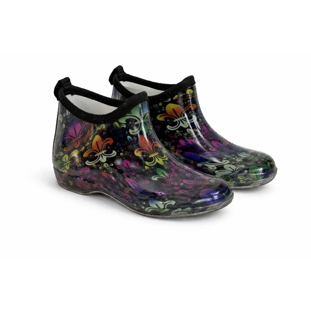 Corky's Stormy Rain Bootie Women's 7 Fleur-De-Lis Garden House Shoes Comfort
